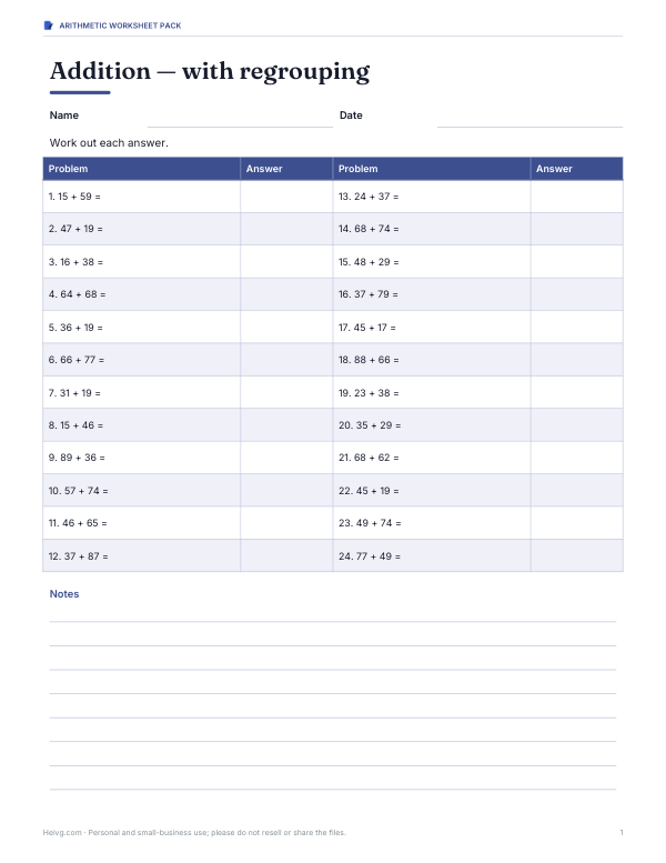 Preview of Addition With Regrouping Worksheet